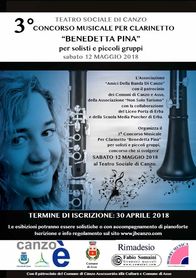 Manifesto 3° Concorso Musicale per clarinetto "Benedetta Pina"